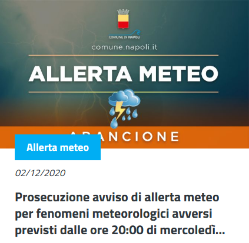 AVVISO DI CHIUSURA PER ALLERTA METEO GIOVEDI' 3 DICEMBRE 2020